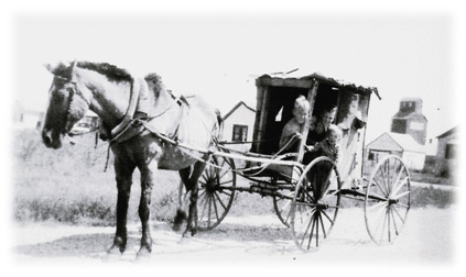 Waldo and some of his friends with horse drawn make-shift carriage